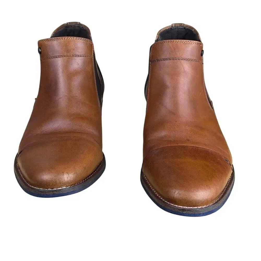 Bull Boxer Navos Brown Leather Chelsea Boots Mens Size 8 Cap Toe